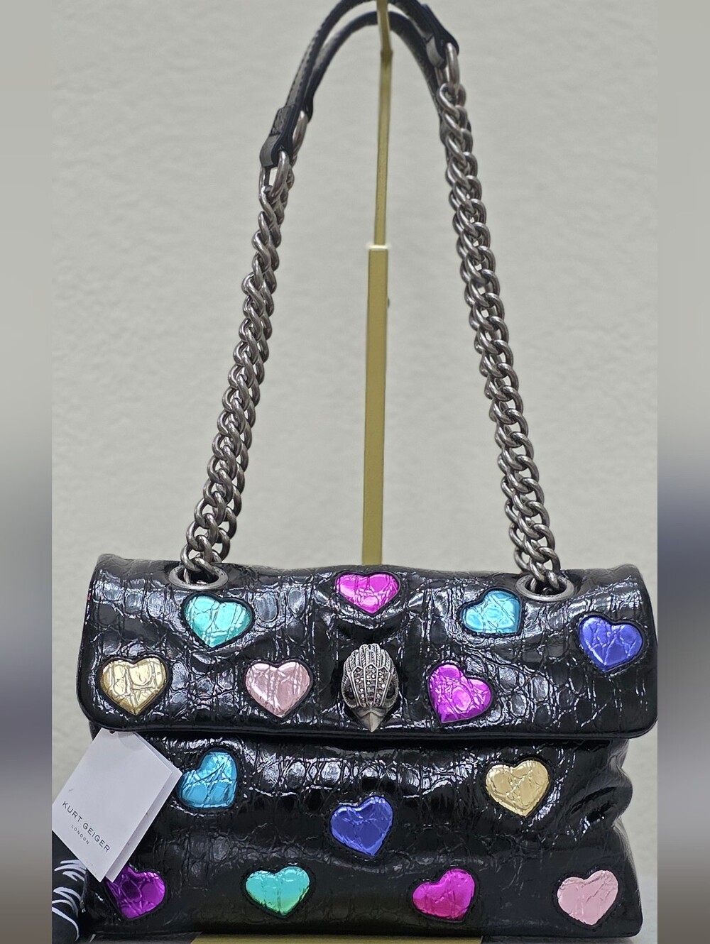 Kurt Geiger London Kensington Soft Love Croc Embossed Leather Shoulder Bag NWT